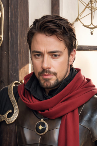 masterpiece, realistic, (photorealistic:1.4), indoors, laboratory, detailed background,
1boy, handsome, male focus, solo, portrait, upper body, beard, brown hair, brown eyes, red scarf, leather armor, pendant, jewelry, (black stone pendant), (Robert Downey Jr:0.7), adult, (long beard:1.1) <lora:lord_of_the_rings_offset:0.6> <lora:game_of_thrones_offset:0.2>
