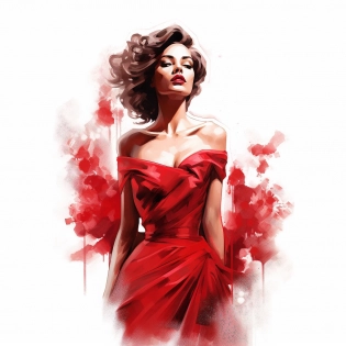 Award winning fashion illustration of a stunning woman in a red dress. The dress is a bold and vibrant shade of red, capturing the attention of everyone in the room. The woman is depicted with a graceful and elegant style, exuding confidence and sophistication. Her hair is styled in loose curls that frame her face, with a touch of red lipstick that matches her dress perfectly. The illustration shows the woman in a full - body - angle, highlighting the intricate details of the dress and her confident posture.
