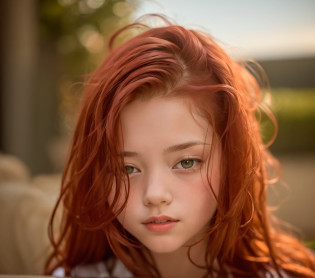there is a young girl with long red hair looking down, red hair and attractive features, portrait of a red haired girl, soft red hair, flowing ginger hair, red haired girl, ginger hair, wild ginger hair, redhead girl, cute young redhead girl, red hair girl, red head, hair blocking eyes, reddish hair, auburn hair, long loose red hair