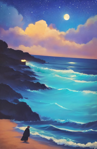 On a moonlit night, one button
It was falling on the edge of the waves.

Pick it up and try to use it
I didn't think so.
For some reason, I can't bear to throw it away.
I put it in my sleeve.

On a moonlit night, one button
It was falling on the edge of the waves.

Pick it up and try to use it
I didn't think so.
???Towards the moon it can't be released
???Towards the Ronin it is not possible
I put it in my sleeve.

On a moonlit night, the button I picked up was
It soaked in my fingertips and in my heart.

On a moonlit night, the button I picked up was
How could it be thrown away?