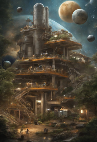Help me draw a science fiction picture?The theme is science and environmental protection?The whole painting has a starry sky as the background?At the bottom is the Earth?Tall buildings can be seen on Earth?All sorts of garbage?Including hazardous waste?Food waste?Other garbage and recyclables?Above the earth,There is a huge space junk power station in space?The power station is divided into three levels: The upper part of the body, Lower middle part?At the bottom are various pipes?Same with all kinds of garbage?Used for garbage collection?The middle tier is used for garbage disposal?There will be a variety of small robots?Smart devices do all kinds of garbage disposal and conversion?The upper floor is a waste-to-energy power station?and the middle tier is connected through the conversion device?It is used to convert treated garbage into electricity?Waste-to-energy plants will be and earth?Other planets and spaceships?moons?Spaceships and so on are connected?Power supply?This painting is the work of the second grade of elementary school?The painting style is simple?Op. A2 paper size?hand painted style?Don't get too complicated?Embodies the characteristics of children's paintings