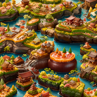 pudding and a Japanese archipelago made from pudding and caramel, fine food art, made of pudding and caramel, (Japanese archipelago), sculpted out of pudding, made of pudding and caramel, cute detailed artwork, Japanese archipelago design, awesome Japanese archipelago, Japanese archipelago masterpiece, has a very realistic look, amazing, anime Japanese archipelago, sculpted.