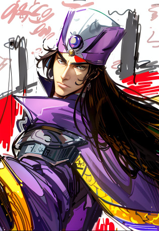 A close-up of a man holding a sword, Jotaro Kujo, jotaro, shirow masamune, jojo anime style, sengoku - era art style, shirow masamune, in jojo\'s bizarre adventure, hirohiko araki style, from sengoku period, yu - no, star platinum, nefarious smirk