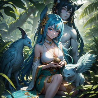 UHD, 8k?,seductive smile?,African lore: Kalimata is a magical creature in African folklore.?It is said to inhabit especially tropical rainforests.?

Magical creatures: Kalimata has magical powers?Said to rule the secrets and mystical powers of the rainforest?

Guardian of the rainforest: Kalimata is believed to protect the rainforest.?It is said to have a deep connection with nature, Animals?

mysterious figure: Kalimata has a mysterious appearance?It is sometimes depicted with beautiful wings and mysterious light.?

Manipulating the forces of nature: Kalimata manipulates the forces of nature?It grows plants?May have the ability to protect animals?

Connect with local faiths: Kalimata is deeply tied to local beliefs and culture.?a person?It is a being worshipped or revered by?

male people?youngest son?Mystical?Fictional creatures?chimera?Dynamism