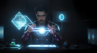 Soft electronic music fills the futuristic environment, onde Tony Stark, vestindo seu traje inteligente, is in a lab full of holographic screens and advanced devices. The soft light from the screens shines on his concentrated face as he works on a revolutionary technological project. With skillful hands, ele manipula hologramas 3D no ar, calculating complex equations and analyzing data in real time. The table in front of you is full of sketches and technological diagrams, showing the genius behind each idea. His charismatic and sarcastic personality shines through as he debates with holographic AI JARVIS about the details of the project. While electronic music gathers rhythm, Tony Stark shows intense determination, your eyes sparkling with excitement as your creation begins to take shape. The environment is a mix of innovation, tecnologia de ponta e genialidade, representing Tony Stark's visionary genius in his element, Planning something that will change the course of technology and humanity.