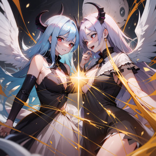 One shines?Merciful angels?It has flowing golden wings, There is also an evil and insidious demon?It has fiery red eyes and sharp claws, Come face to face in an eternal battle of light and darkness. The angel exudes an aura of purity and grace, Demons, on the other hand, exude an aura of darkness and corruption. Their mere presence evokes feelings of awe and fear, When their conflicting energies collide in the Celestial Dance.

The ethereal beauty of the angel attracts all who watch it, The glittering aura and gentle smile exude sympathy and hope. Seu macio, Soothing sounds soothe troubled souls and inspire greatness. por outro lado, The grotesque appearance of the demon terrifies even the bravest souls. Its twisted horns and jagged fangs reveal its insidious nature, Its menacing roar made the backs of those unfortunate enough to hear it tremble.

When they face each other, The angel wields a glittering sword of justice, Its blades reflect the purest light. It does not fight out of aggression, It is motivated by a sense of responsibility to protect the innocent and uphold justice. In contrast, The demon wields an evil scythe, Its sharp edges drip dark energy. Every swing, It tries to sow the seeds of chaos and discord, Revel in the pain and suffering it causes.

Although their nature is opposite, Angels and demons have a deep connection, Bound by the general balance of light and dark. They are two sides of the same coin, Forever intertwined in a cosmic dance of creation and destruction. Everyone knows there is no other, Their existence will lose its meaning.

In this eternal struggle, The world watched with bated breath, Not sure which force will prevail. Can the unwavering faith and purity of angels triumph over the cunning and malice of the devil?? Or was the devil's relentless pursuit of chaos and temptation overwhelmed the angel's unwavering determination??

Only time will tell how the battle will go, A mark on the world