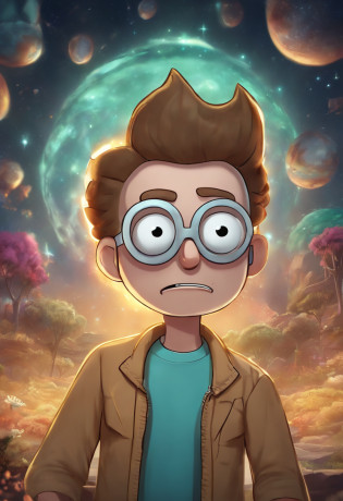(best quality:1.2,ultra-detailed,realistic:1.37),drawing of the character from Rick and Morty in the art style of the Rick and Morty universe,high-res,professional,portrait,anime,vivid colors,physically-based rendering,detailed facial features,sharp focus,humorous expression,stylized hair,universe background,dimensional portal,humorous props,sci-fi,studio lighting,bokeh