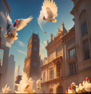 Huge flying chickens appeared in the sky