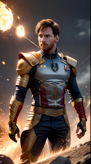 Lionel.Messi plays Marvel Thor, the god of thunder?(skin indentation:1.5), realisticlying, realisticlying, (Masterpiece:1.5), concept-art, intricately details, Highly detailed, realisticlying, rendering by octane, 8K, unreal-engine, dynamicposes, Best quality at best, A high resolution, (photorealiscic face:1.1), (Hyper-realistic:1.1), ((full_Body)), (very highly detailed background), ((Dynamic background) ), ((salama)), (llight rays), ((Lionel.Messi)),  ((Detailed eyes, High quality eyes, High quality face)), Cast lightning, eletric, rotating flame, Radiant force, spark of light, smog, magia, ((Dramatic)), Epic, battlefiled, depth of fields, Background bokeh, 4K, gotik, ashes, Particle?Sharp eyes?