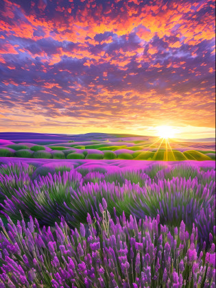 Campo de lavanda con puesta de sol de fondo, Lavender fields in full bloom, El brillante amanecer en el prado, hermoso paisaje, lavanda, Flores de lavanda, Un hermoso paisaje, campos de flores, Campo de flores, Campo de flores, Hermoso paisaje de verano, Paisaje impresionante, Rayos de sol lilas, hermosa naturaleza, Atardecer floral, hermoso amanecer, Plantas de lavanda, campo de flores, Beautiful scenery