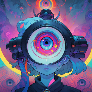 a close up of a person holding a camera with an eye in the middle, ( all seeing eye ), all - seeing eye, trippy visuals, opening third eye, all seeing eye, psychedelic illustration, psychedelic visuals, psychedelic surreal art, by Lubin Baugin, psychedelic cosmic horror, 3rd eye, third - eye visions, trippy!!! symbolic, otherworldly visuals