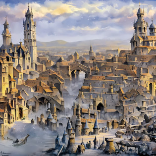 painting of a city with a lot of buildings and a tower, medieval city, a medieval city, medeival fantasy town, fantasy cityscape, medieval town, fantasy capital city, ancient steampunk city, medieval city background, steampunk villages castles, medieval town landscape, medieval cities, fantasy town, medieval village, fantasy city, a bustling magical town, ancient city
