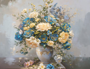 Draw a vase on the table with a cloth, elegant and refined painting, Inspired by Louis-Michel Van Loe, oil painting in a modern style, vase with flowers, Elegant oil painting, painting of beautiful, elegant digital painting, a beautiful painting, Beautiful oil painting on canvas, Beautiful art UHD 4 K, Oil painting style, In the style of the old painting