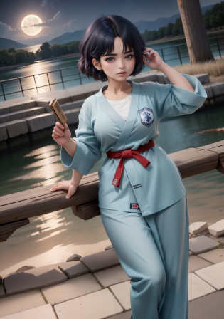 (Akanetendowaifu: 1), lindo, rostro cansado, (uniforme karate corto: 1.2),mujer bajo la luna, cabello corto, cabello largo,rostro detallado hiperrealismo, ojos detallados,ojos brillantes, mujer hermosa,piernas hermosas,nsfw,Teaching legs, vestido corto, piel humeda,sudor, manos con cinco dedos, pies con cinco dedos

(realista: 1.2), (realismo), (obra maestra: 1.2), (mejor calidad), (ultra detallado), (8k, 4k, intrincado), (disparo de cuerpo completo: 1), (disparo de vaquero: 1.2), (85 mm), light particules, luci, (muy detallado: 1.2), (cara detallada: 1.2), (degradados), nsfw, ojos coloridos y detallados,(fondo detallado), paisaje detallado, (Angle Dynamic: 1.2), (dynamic  pose: 1.2), (regla de third_composition: 1.3), (Line of action: 1.2), plano amplio, solo, luz espectacular,fondo lago jardin japones, paisaje nocturno,estanque peces, luna reflejada, de noche,luz de la luna,cielo estrellado