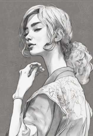 Pose Reference Sketch, sketch, outline sketch?Drawing of a woman in a yukata?Realistic anatomical reference sketch?Art Reference Sketch?Intricate details?Shallow depth of field?Pencil Drawing?uncultivated?Pencil lines