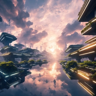 the streets of a ((solarpunk city)), solar panels on buildings, ocean waves below, overgrown, futuristic, pov, (8k), masterpiece, vibrant, trending on artstation, highly detailed, sunset in the background, detailed clouds, volumetric lighting, cinematic, (extreme detail), science fiction, scifi �beta �upbeta