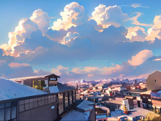 there is a view of a city from a high up, urban view in the distance, from the roof, city rooftop, skyline view from a rooftop, 8 k. filling of the view, view from high, town in the background, panorama view of the sky, on rooftop, above view, rooftop, captured on iphone, view over city, there is blue sky