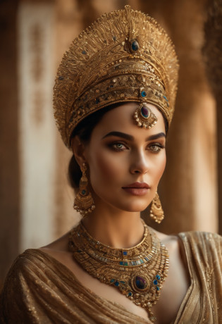 (ultra-realistic),(best quality,4k,8k,highres,masterpiece:1.2),Cleopatra sitting on her throne,delicate and beautiful face,detailed golden crown,ornate regal attire,elaborate jewelry,richly adorned throne,opulent surroundings,soft sunlight streaming through the window,exquisite craftsmanship and fine details,sparkling gemstones,subtle shadows and highlights,rich color palette,royal and majestic atmosphere,vibrant colors,smooth and flawless skin,attention to facial features,breathtaking scenery in the background,immaculate detail depiction,meticulous attention to the folds of the clothing,lush velvet fabric,elaborate patterns and embroidery,enigmatic expression in Cleopatra's eyes,sublime elegance and grace,mesmerizing aura of power and beauty,historical accuracy and authenticity,dynamic pose with relaxed posture and confident demeanor,perfect symmetry and balance,revealing Cleopatra's status as a queen,radiant and captivating presence,classic portraiture style,impeccable light and shading.