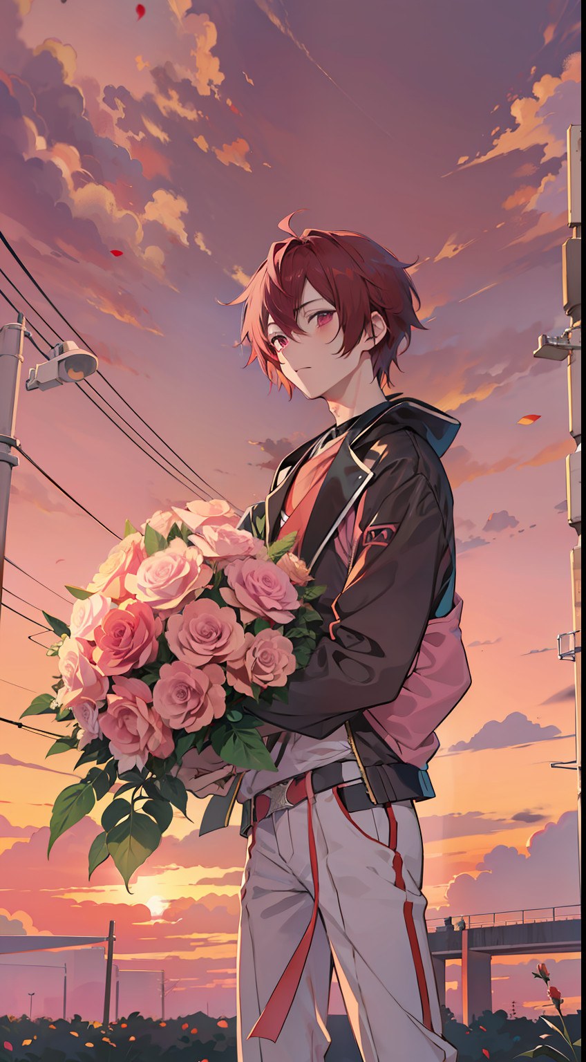 A cartoon of a man holding a bouquet of flowers PrimeMix